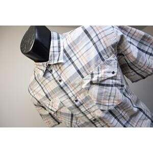 Prana Breathe Camp Shirt Mountain Plaid Hiking Short Sleeve Mens Sz Medium